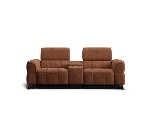 Atmos 2.5 seat dual zero-gravity electric recliners with electric telescopic headrests & console in brown fabric