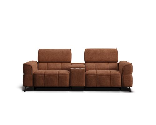 Atmos 3 seat dual zero-gravity electric recliners & electric telescopic headrests & console with theatre sound in brown fabric