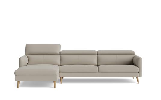 Anika 3 seat + chaise in Light Grey Leather