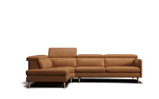 Anika 6 corner modular with terminal & adjustable headrests in brown leather | Nick Scali