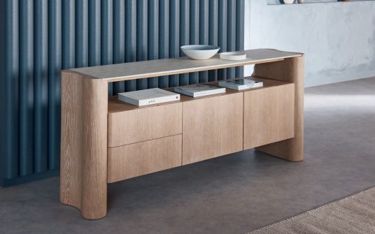 Traver Buffet - Oak frame with Travertine top