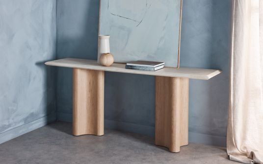 Traver Console - Oak with Travertine top