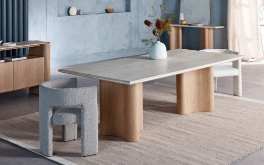 Traver Dining Table - Travertine & Oak 