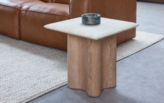 Traver Lamp Table - Travertine & Oak