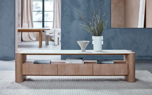 Traver TV Entertainment Unit - Oak with Travertine top