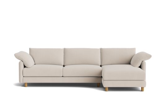 Milo 3 seat & right facing chaise in link fabric pebble