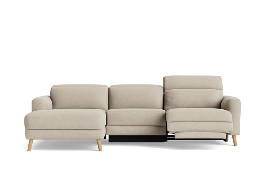 Barbuda 3 seat electric recliner + headrest + chaise in Fabric Stone