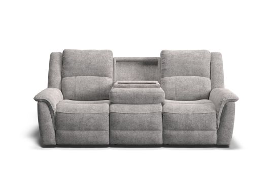 Oxford 3 seat dual electric recliners with drop down table in serra fabric silver grey | Nick Scali