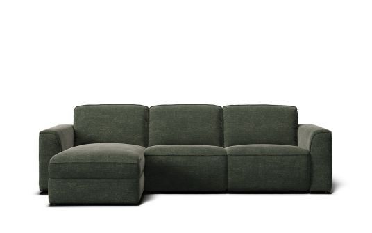 Avino 3 seat sofa bed & storage chaise in green fabric | Nick Scali