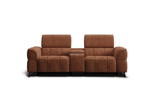 Atmos 2.5 seat dual zero-gravity electric recliners with electric telescopic headrests & console in brown fabric