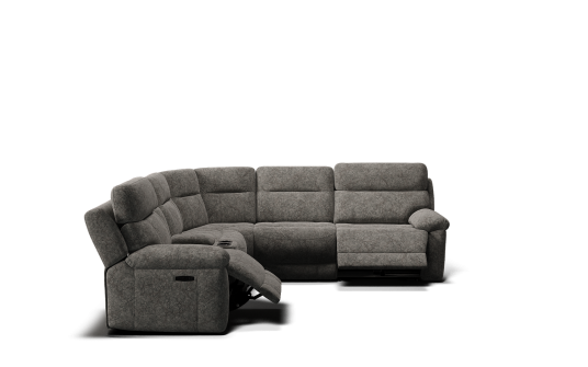Elixir 6 seat corner modular with electric recliners & electric headrests with console