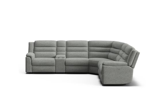 Porter 5 seat corner modular with electric recliners with adjustable headrests & console
