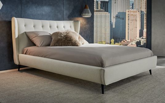 Elsie beige fabric king and queen bed frame