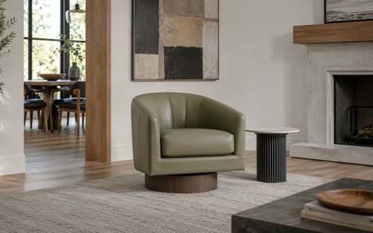 Kline swivel armchair in green leather | Nick Scali