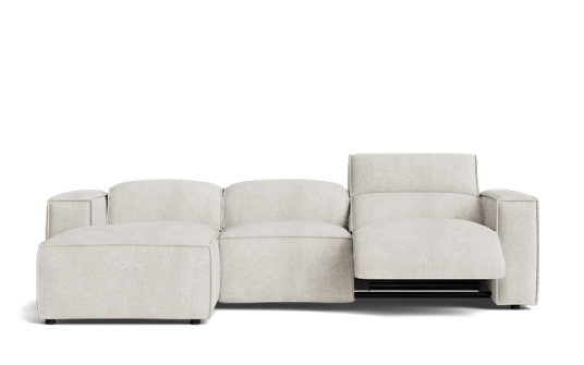 Mako 3 seat fabric lounge with left facing chaise in vogar platinum