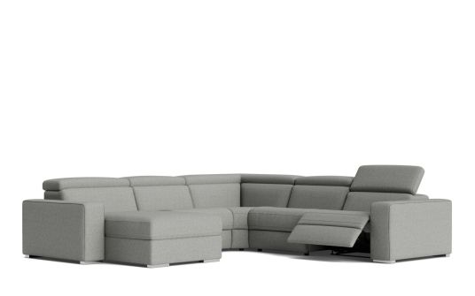 Tazio 7 seat corner modular with electric recliner, adjustable headrests & chaise