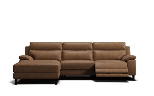 Memphis 3 seat electric recliner with electric headrest & left facing chaise in dakota leather brown