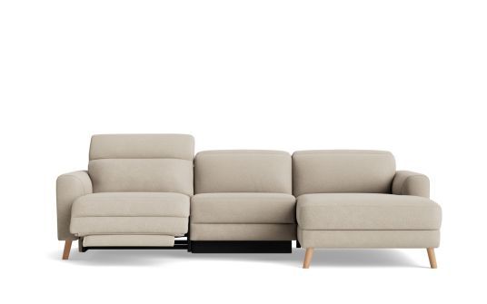 Barbuda 3 seat electric recliner with electric headrest & right facing chaise in friday fabric stone