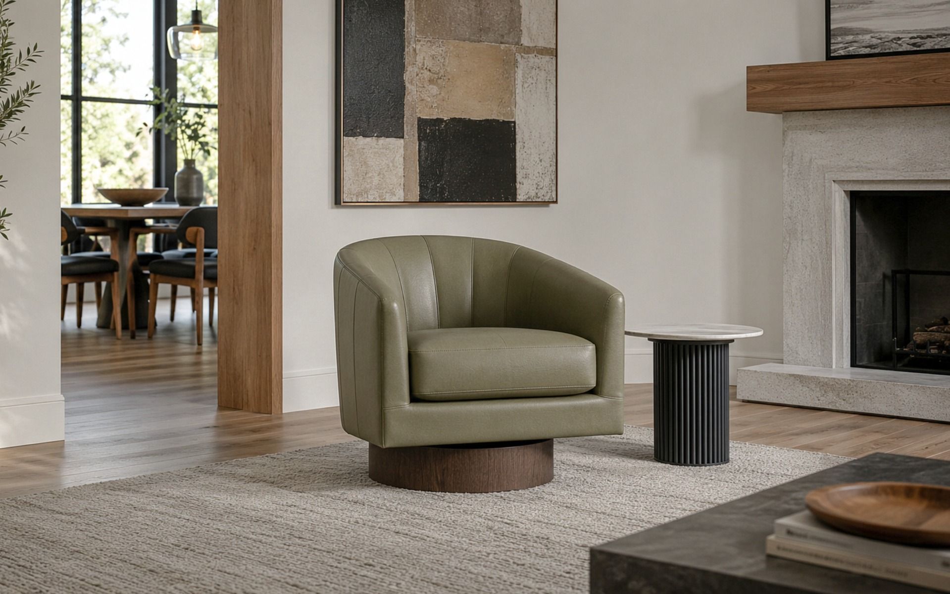 Kline swivel armchair in green leather | Nick Scali